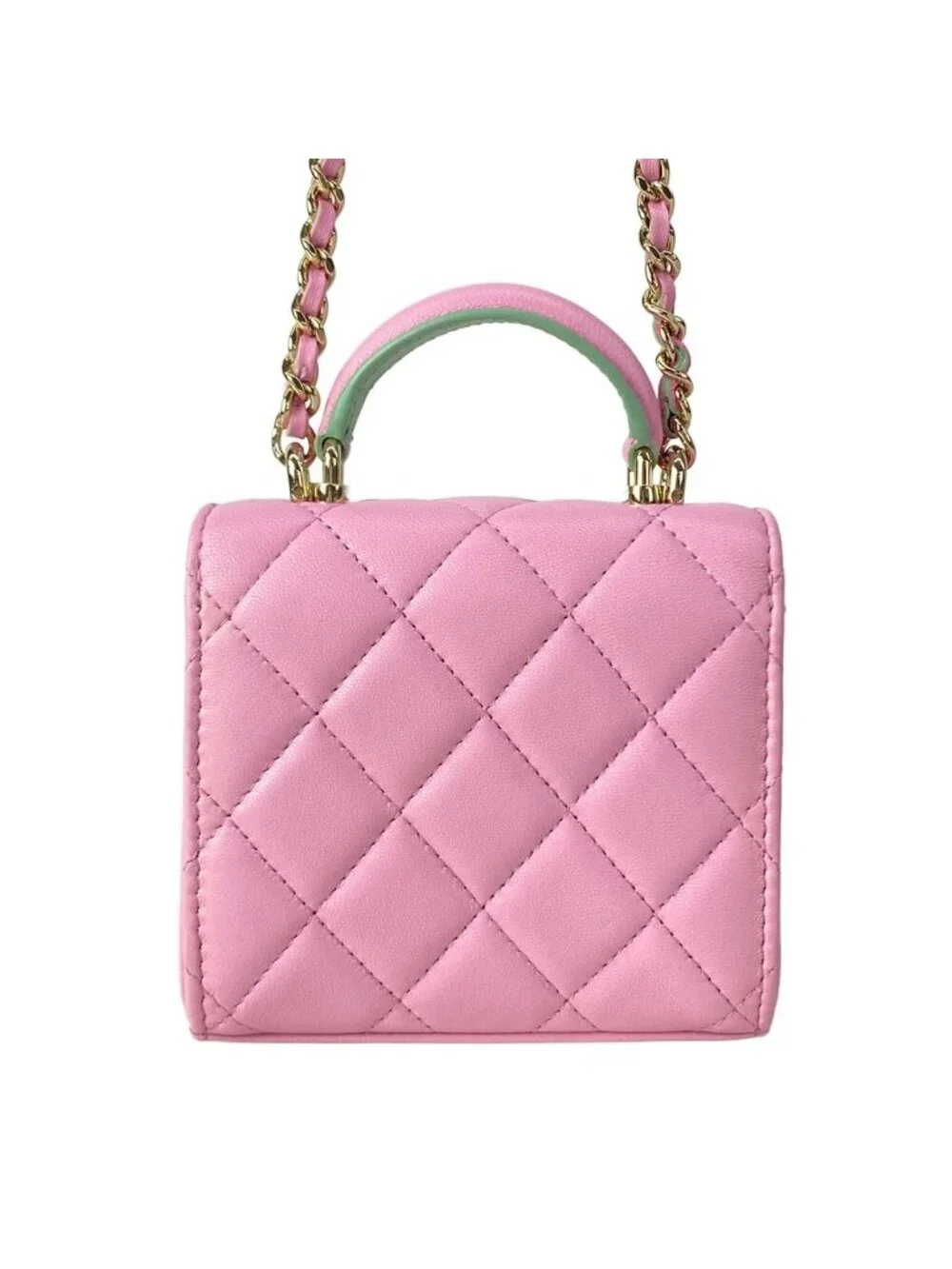 Chanel Shoulder Bag Quilted Chain Clutch Pink Light Green Lambskin